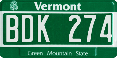 VT license plate BDK274