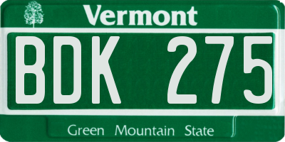 VT license plate BDK275