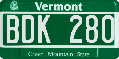 VT license plate BDK280