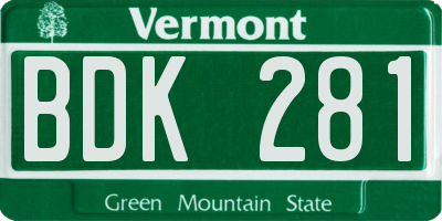 VT license plate BDK281