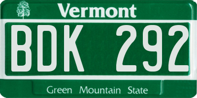 VT license plate BDK292