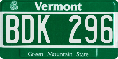 VT license plate BDK296