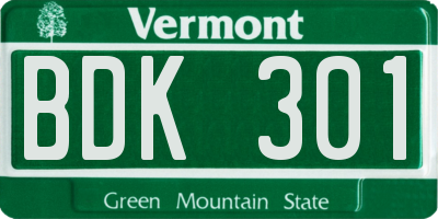 VT license plate BDK301