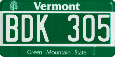 VT license plate BDK305