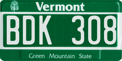 VT license plate BDK308