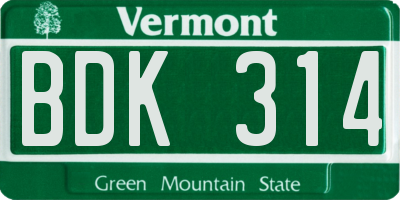 VT license plate BDK314