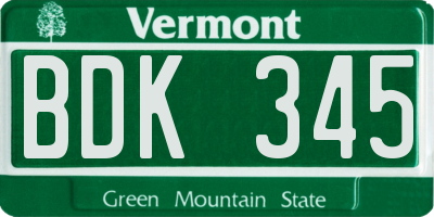 VT license plate BDK345