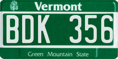 VT license plate BDK356