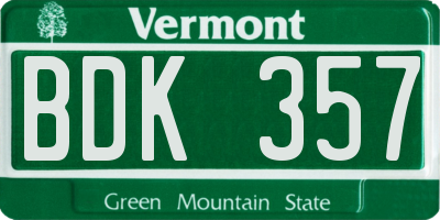 VT license plate BDK357