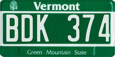 VT license plate BDK374