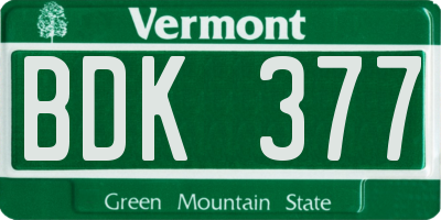 VT license plate BDK377