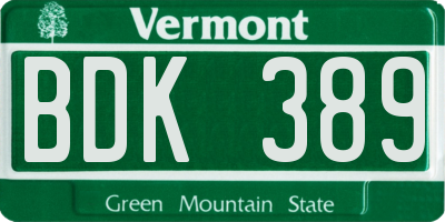VT license plate BDK389