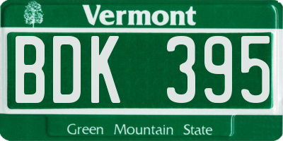 VT license plate BDK395