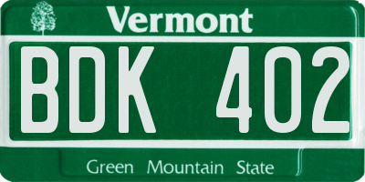 VT license plate BDK402