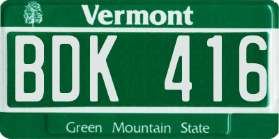 VT license plate BDK416