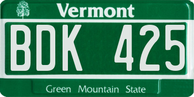 VT license plate BDK425