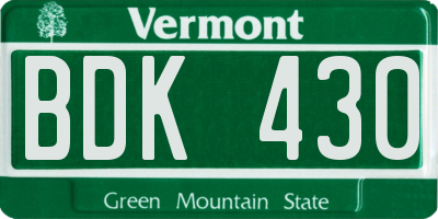VT license plate BDK430