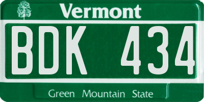 VT license plate BDK434