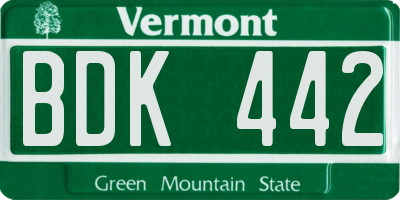 VT license plate BDK442