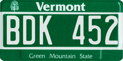 VT license plate BDK452