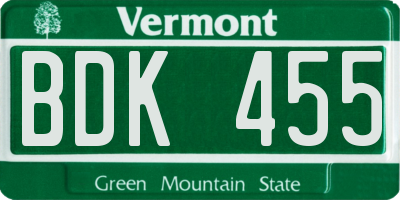 VT license plate BDK455