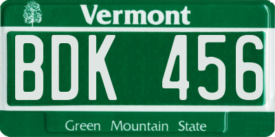 VT license plate BDK456