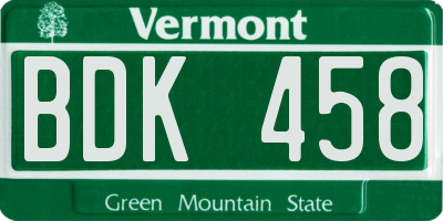 VT license plate BDK458