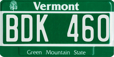 VT license plate BDK460