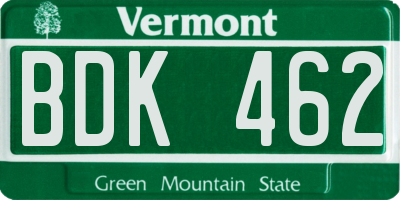 VT license plate BDK462