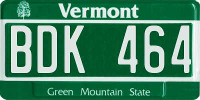 VT license plate BDK464
