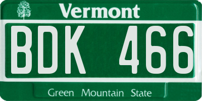 VT license plate BDK466