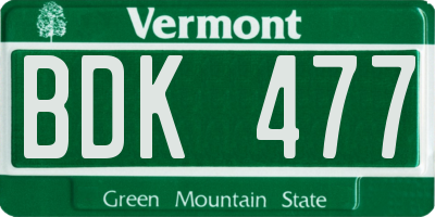 VT license plate BDK477