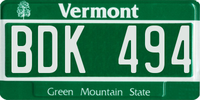 VT license plate BDK494