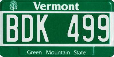 VT license plate BDK499