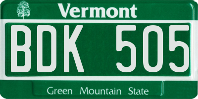 VT license plate BDK505