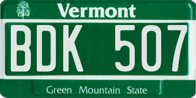 VT license plate BDK507