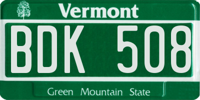 VT license plate BDK508
