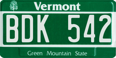VT license plate BDK542