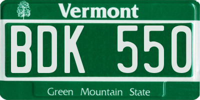 VT license plate BDK550