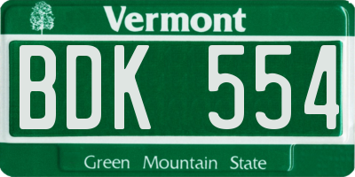 VT license plate BDK554