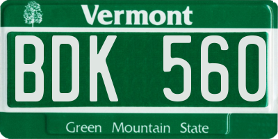 VT license plate BDK560