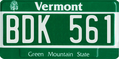 VT license plate BDK561