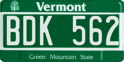 VT license plate BDK562