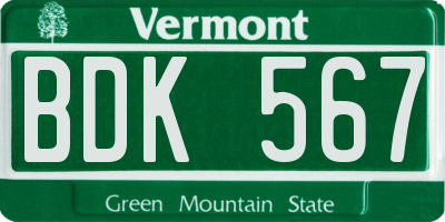 VT license plate BDK567