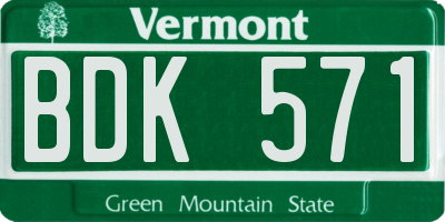 VT license plate BDK571