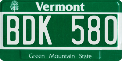 VT license plate BDK580