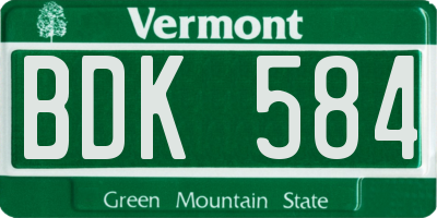 VT license plate BDK584