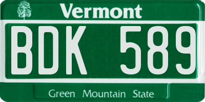 VT license plate BDK589
