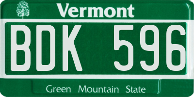 VT license plate BDK596