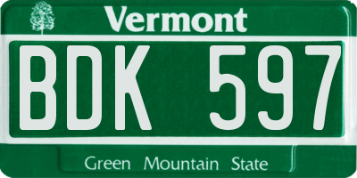 VT license plate BDK597